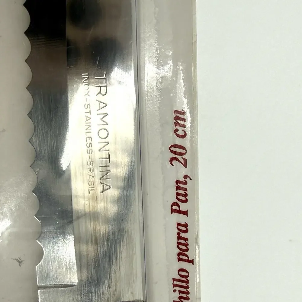 Vintage TRAMONTINA INOX SS Kitchen Utility Knife Wooden Handle 8” Blade BRAZIL